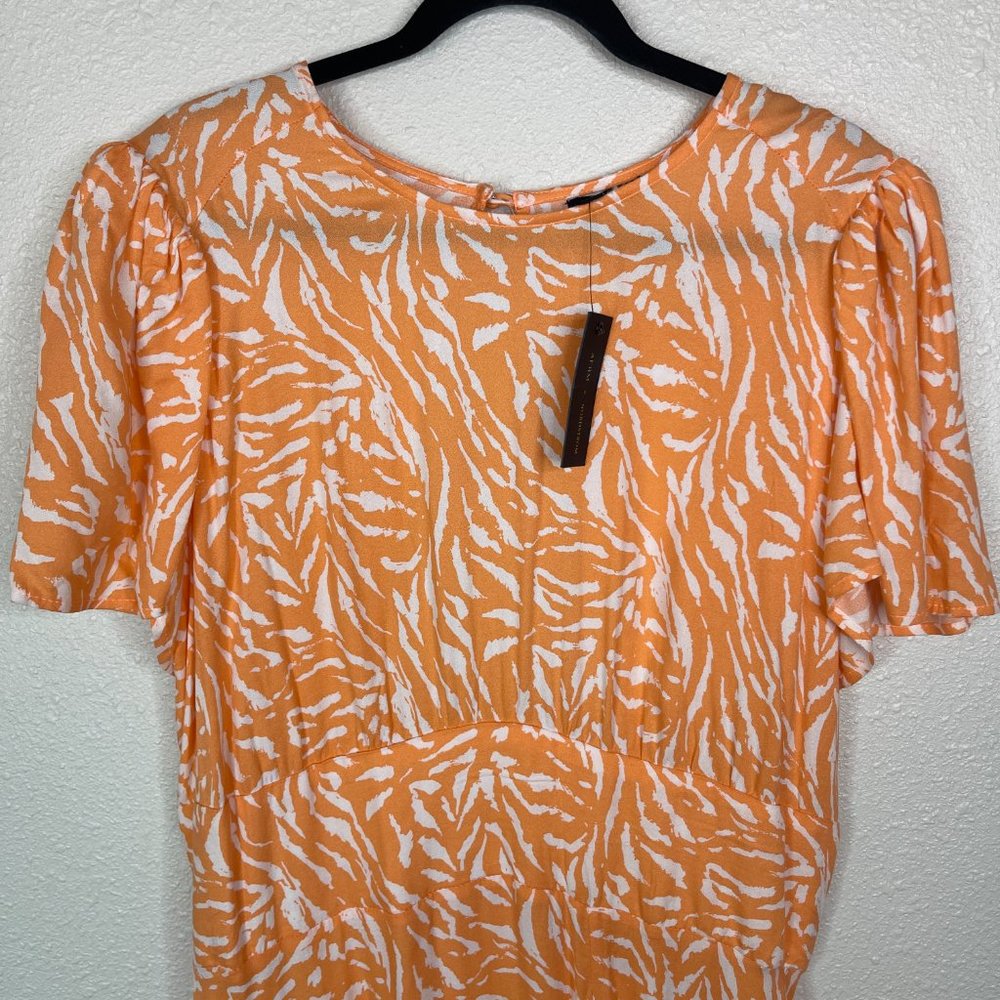 NEW AFRM Jamie Print Open Back Short Sleeve Dress In Coral Zebra Size XXL - Picture 2 of 6